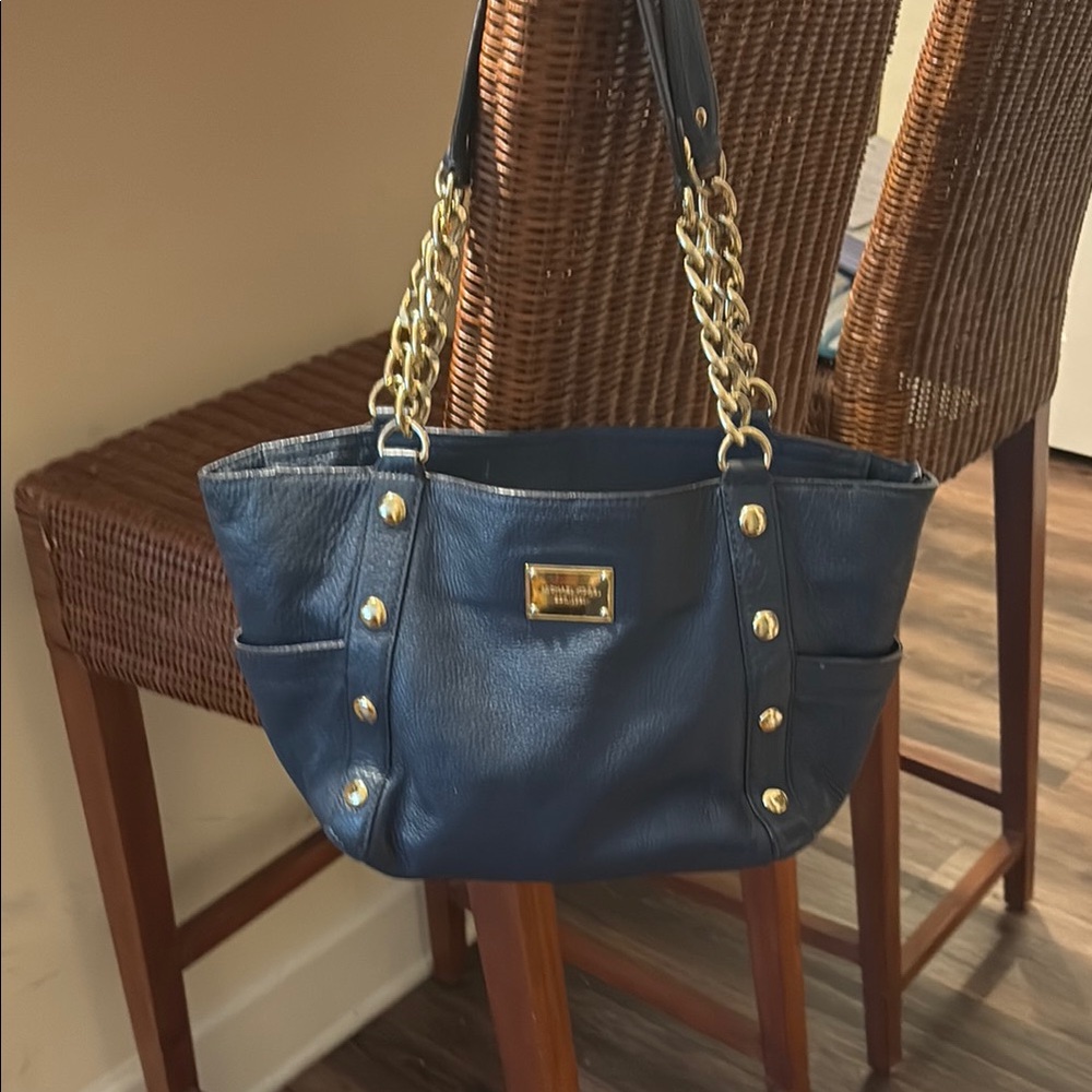 Michael Kors blue satchel mint condition with gold
